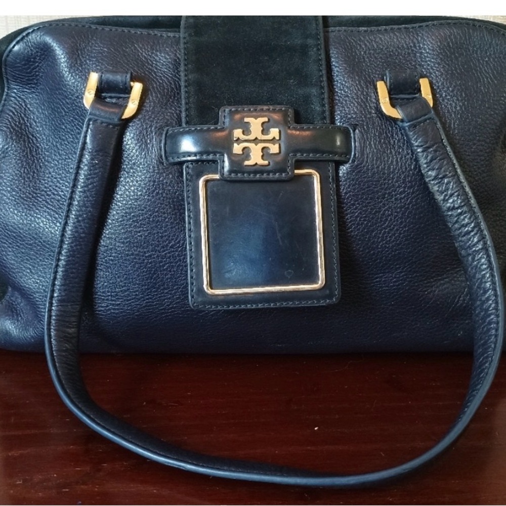 Pre-owned Tory Burch black leather/suede shoulder bag